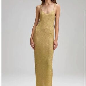 Self-Portrait Yellow Mesh Rhinestone Maxi Dress